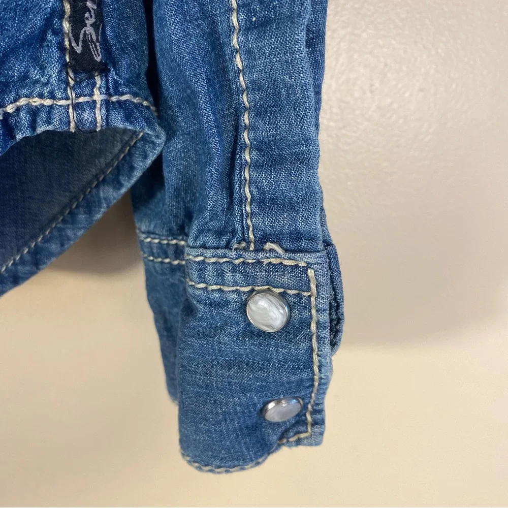 Seven7 Blue Denim Button Down Shirt - Picture 4 of 13